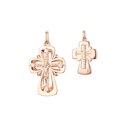 Eastern Orthodox Russian pendant in Rose Gold, two tone plating colors