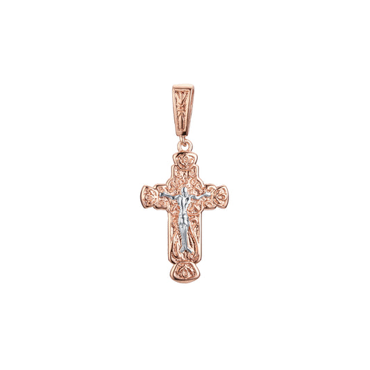 Eastern Orthodox Russian budded pendant in Rose Gold two tone, 14K Gold plating colors