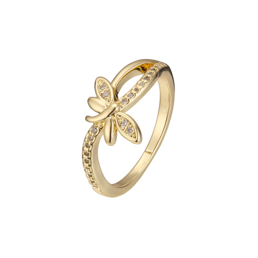 Pavimento de anillos de libélula de Oro 14K
