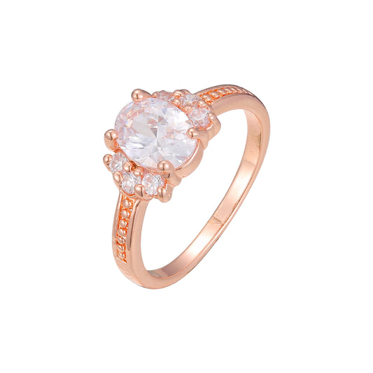 Anillos de circonita blanca con solitario de lujo en oro rosa