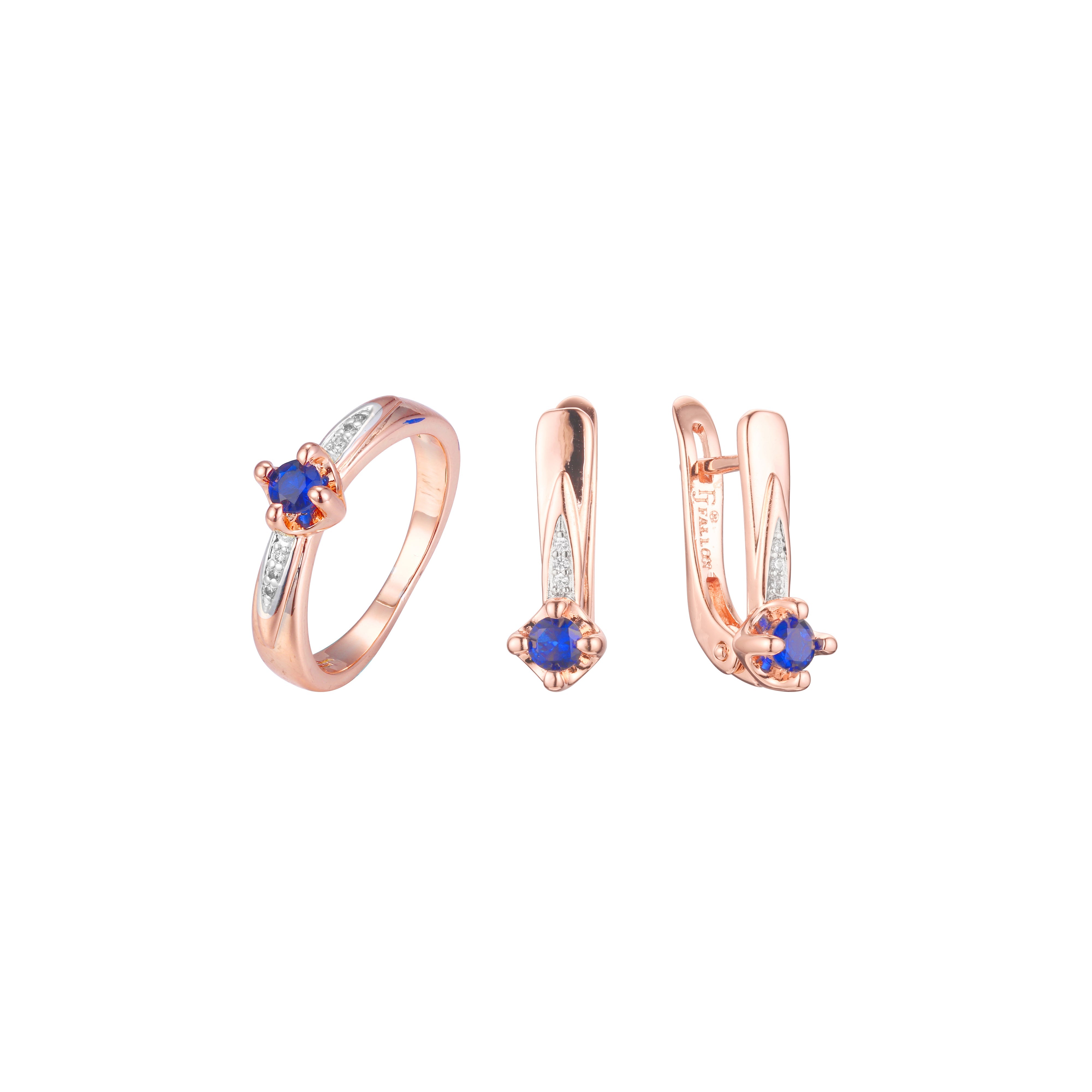 Modisches Cluster-Schmuckset mit seeblauen Ringen, plattiert in Ros¨¦goldfarben