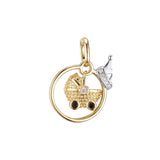Lindo cochecito de bebé con corona Oro de 14 quilates, colgante de oro rosa