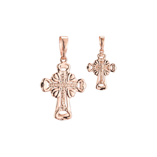 Eastern Orthodox Russian budded pendant in 14K Gold, Rose Gold two tone plating colors