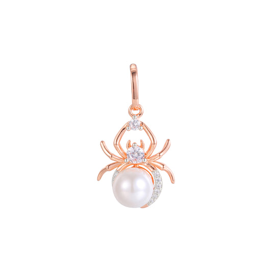 Pingente de pérola animal aranha em ouro rosa de dois tons, cores banhadas a ouro 14K