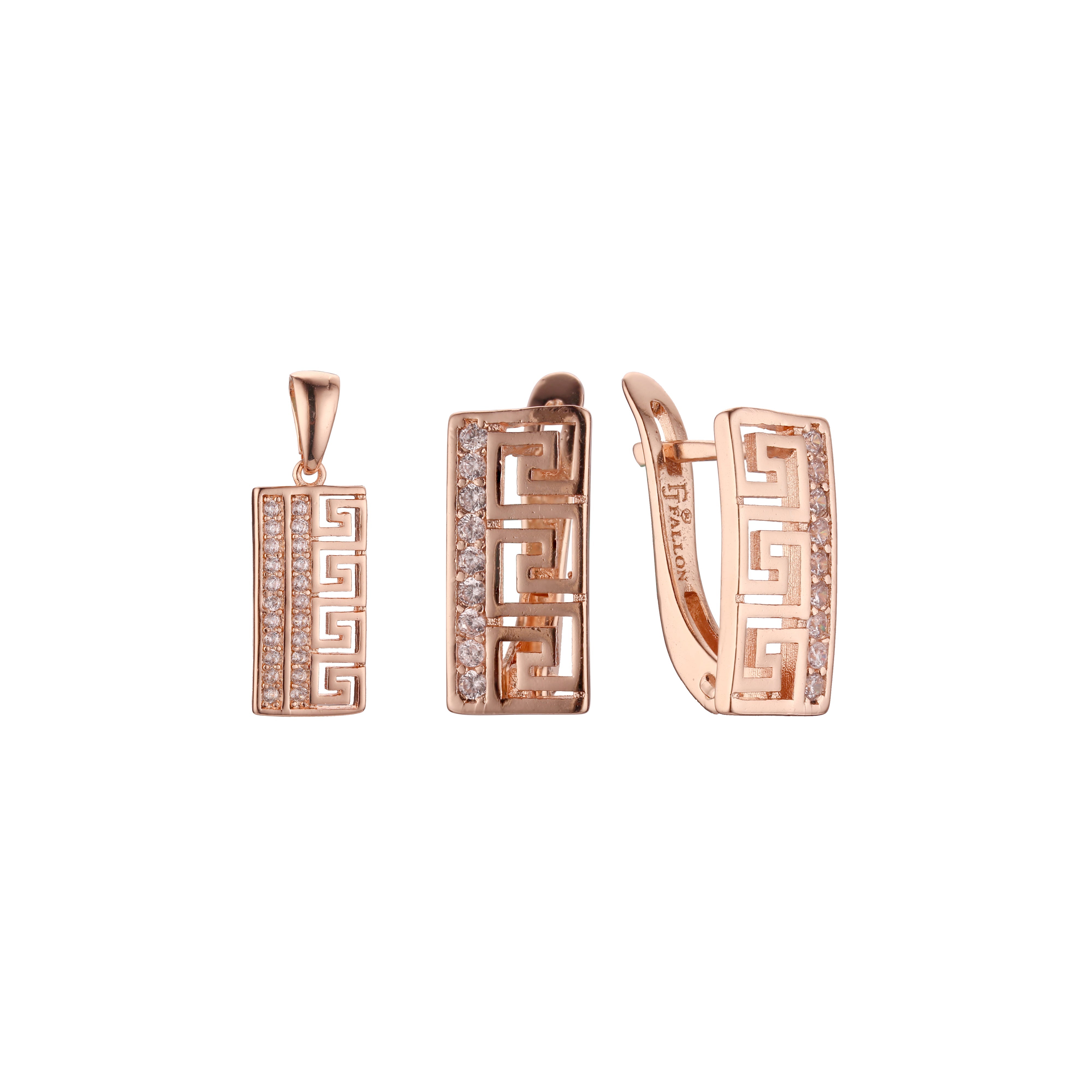 Conjunto de meandro de llave griega de oro rosa