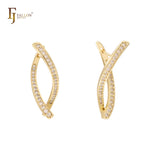 Twisted paved white Czs14K Gold Earrings
