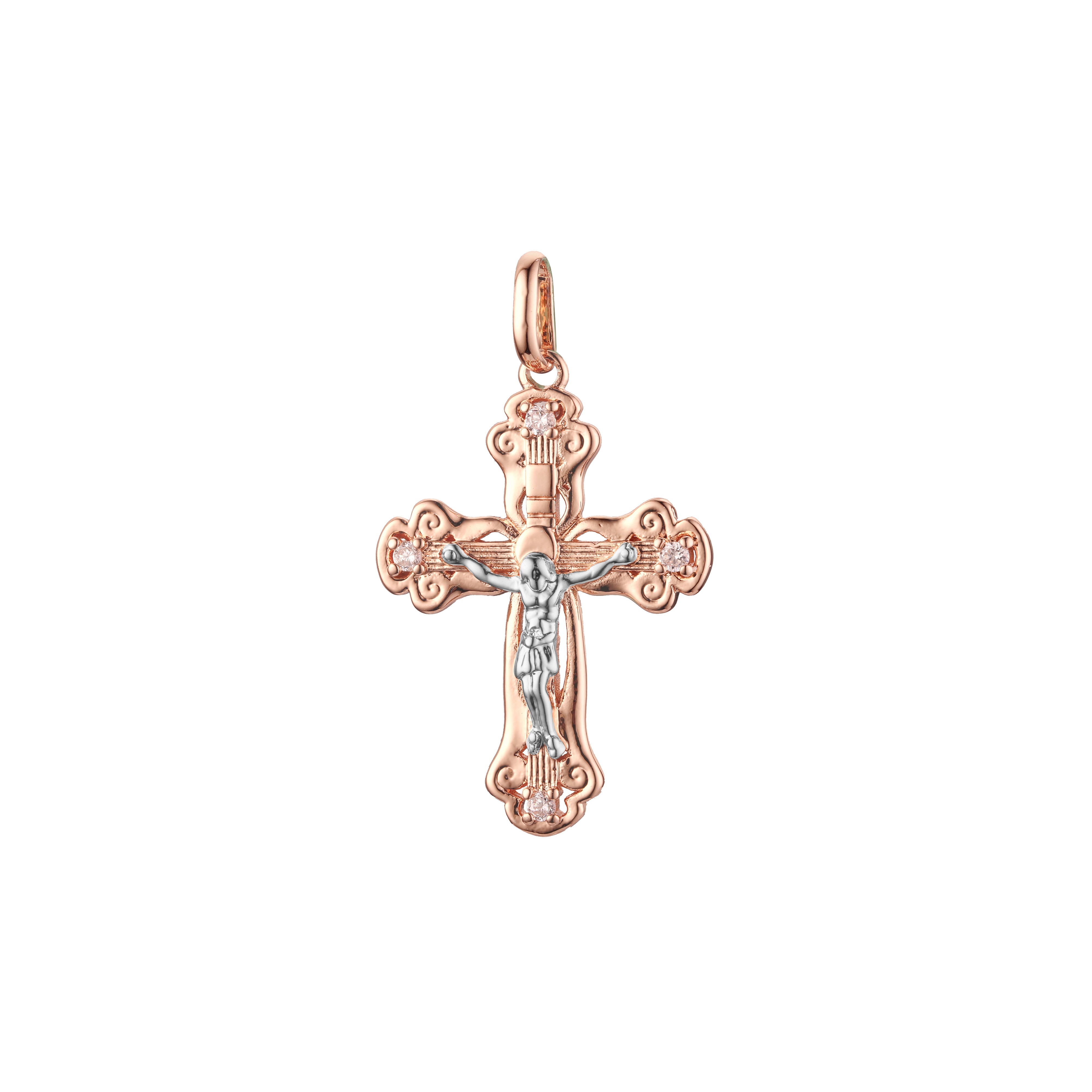 Eastern Orthodox Russian budded pendant in 14K Gold, Rose Gold two tone plating colors