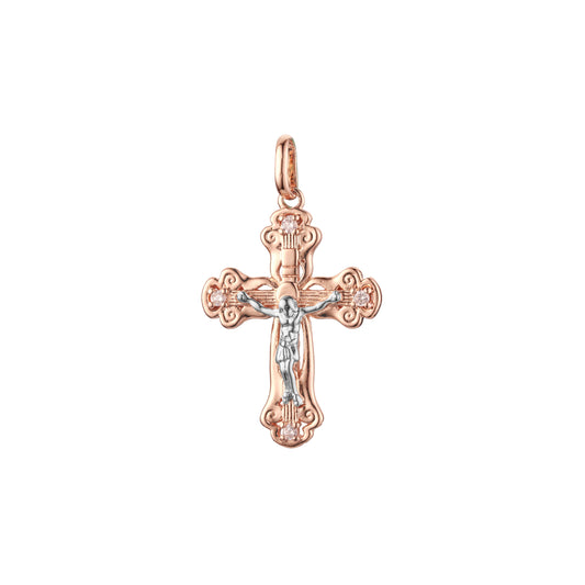 Eastern Orthodox Russian budded pendant in 14K Gold, Rose Gold two tone plating colors