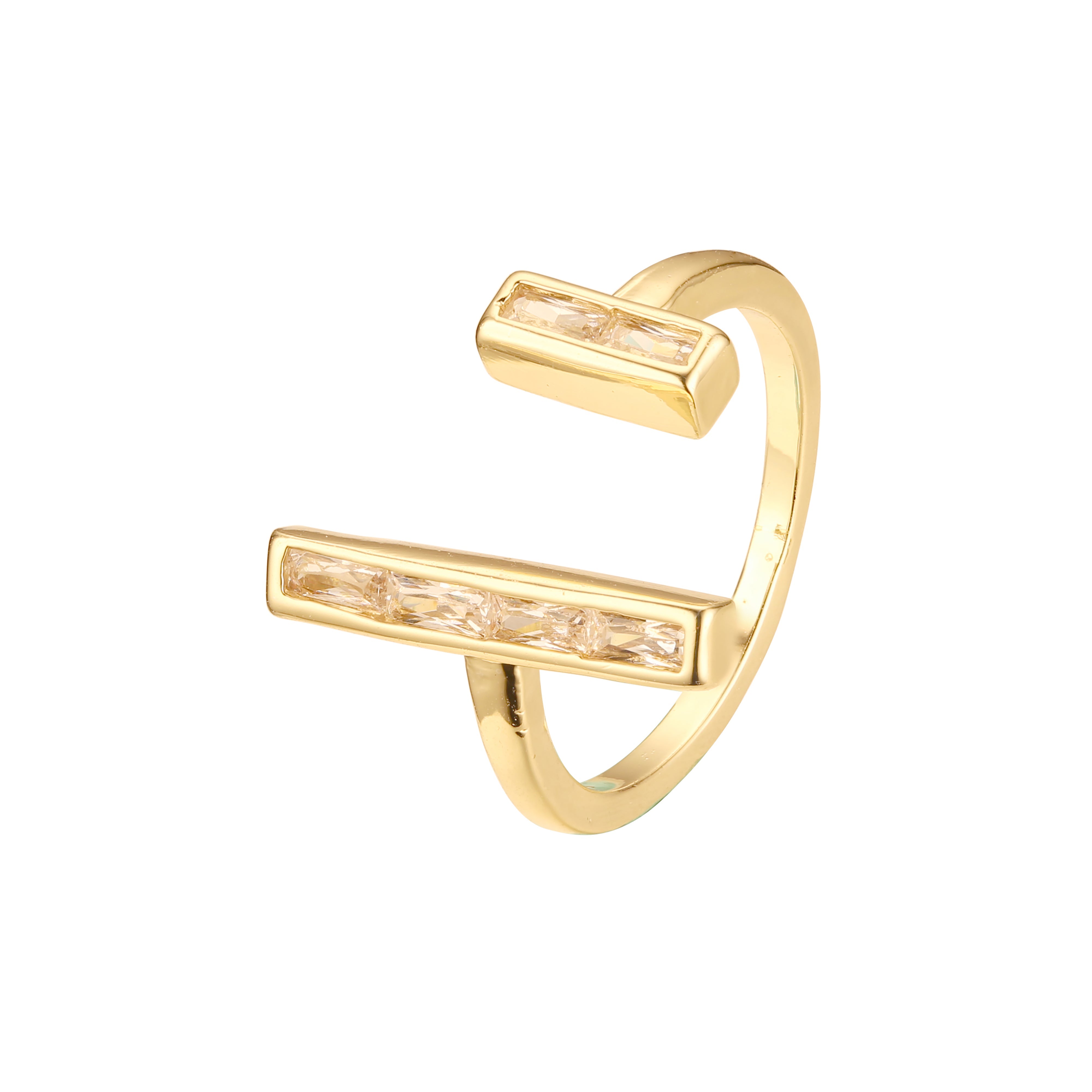 Anéis de barra aberta com pedras lapidadas em esmeralda em ouro 14K, cores banhadas a ouro rosa