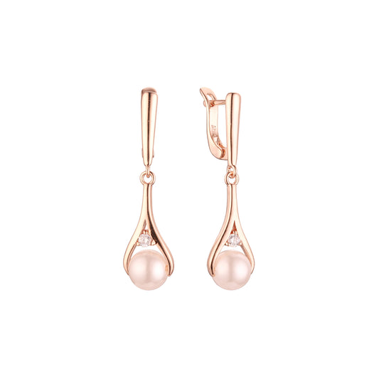 Brincos solitários de pérolas em ouro rosa com formato de lágrima