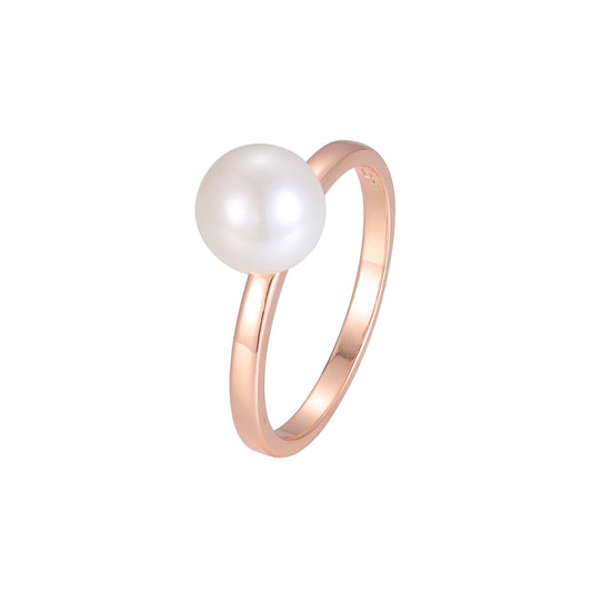 Solitario minimalista con grandes anillos de perlas chapados en Oro Rosa