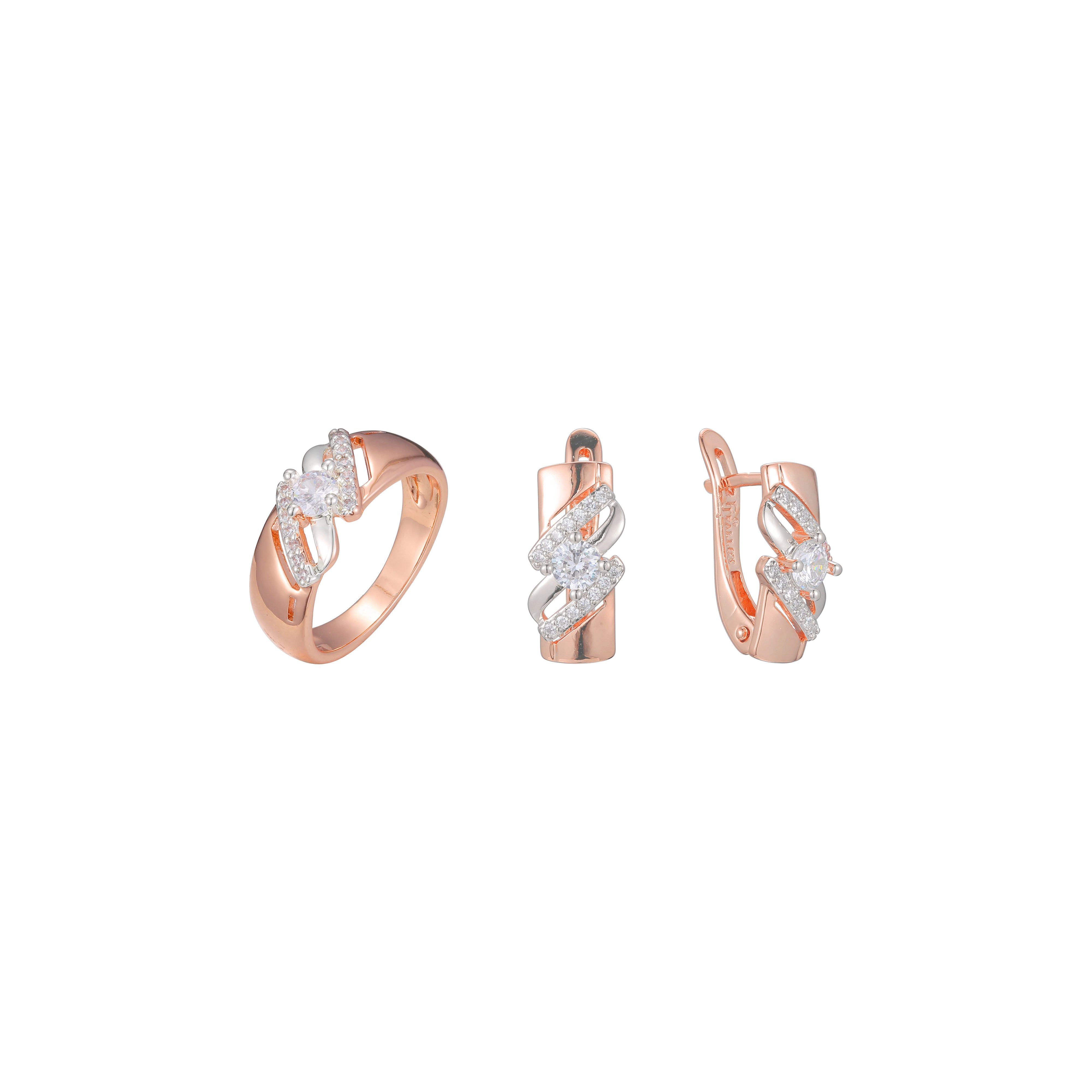 Ring-Schmuckset mit Band und drei Steinen, plattiert in den Farben Ros¨¦gold