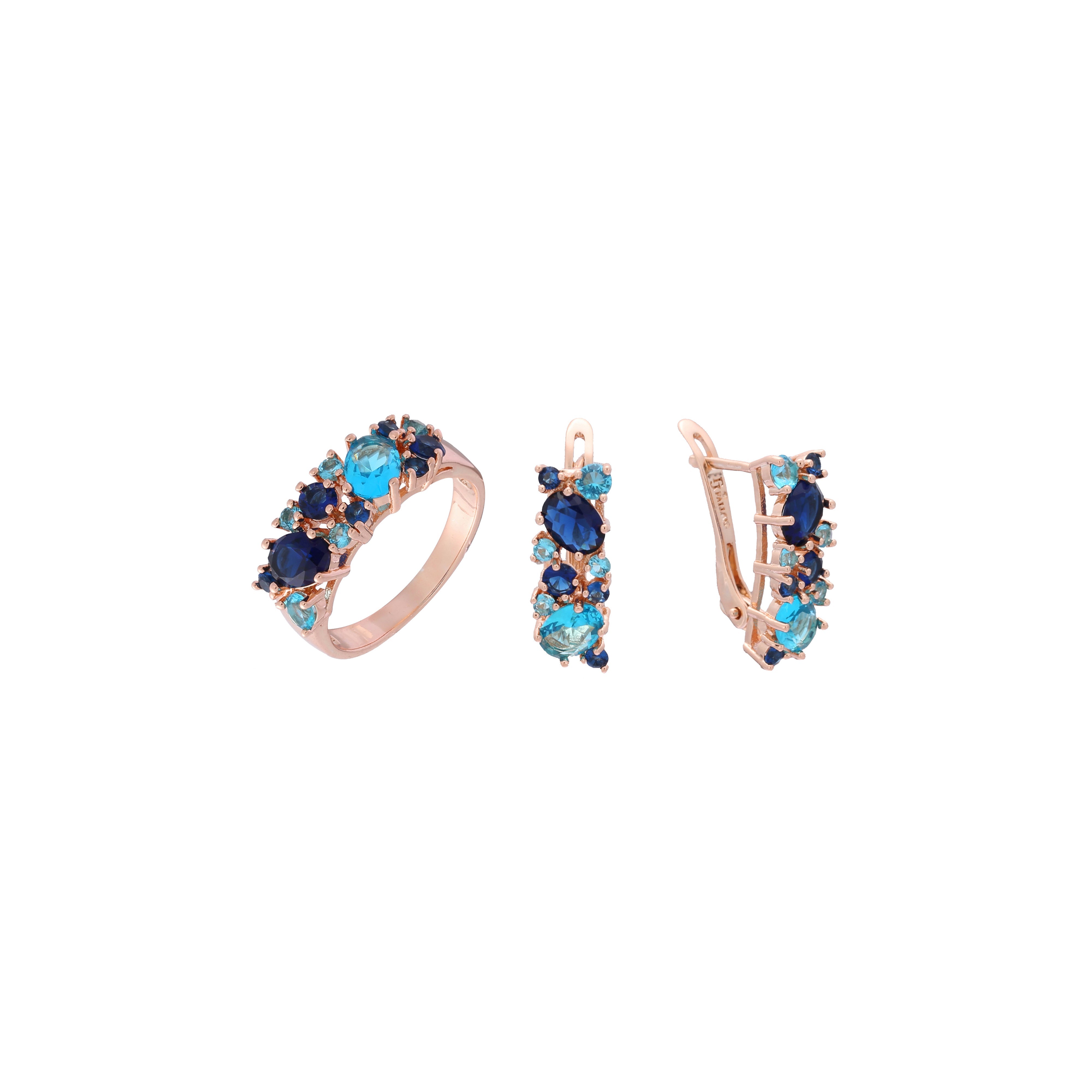 .Lujosos anillos de racimo de colores Conjunto de joyas de oro rosa