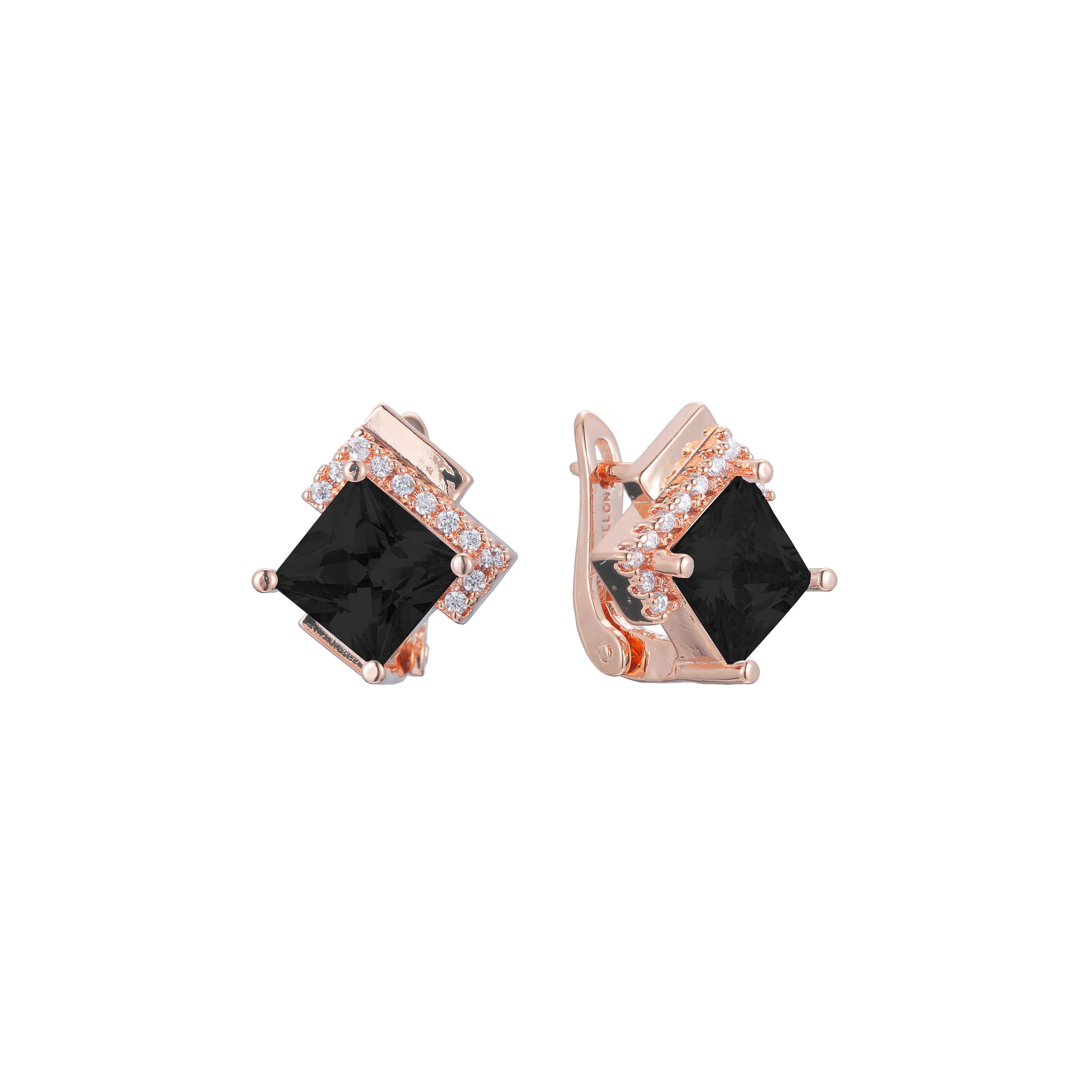 Aretes solitarios de piedra grande talla esmeralda en colores baño de Oro 14K, Oro 18K, Oro Rosa