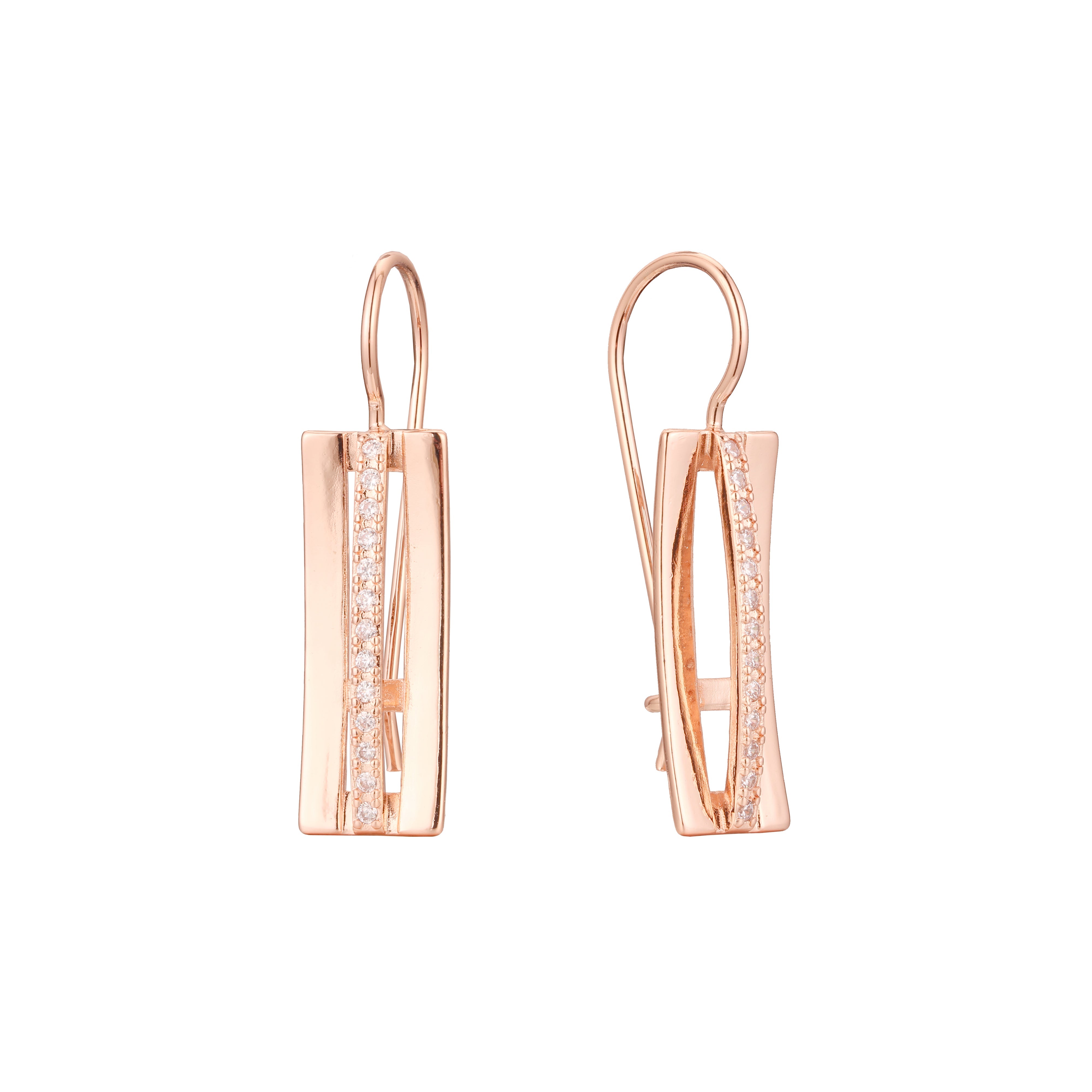 Aretes de gancho de alambre en Oro 14K, oro rosa, baño de dos colores