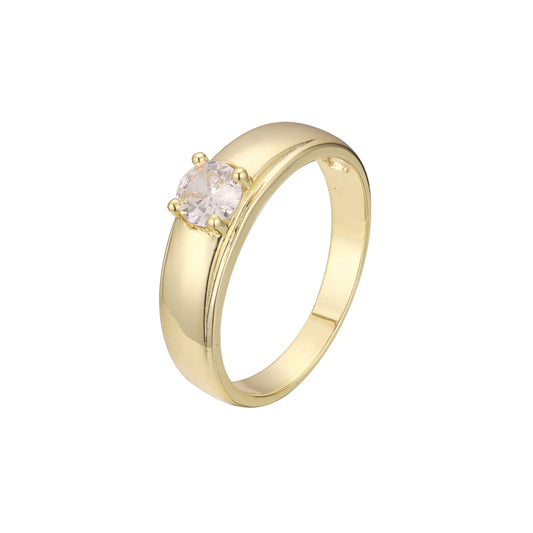 Anillos Solitario diseño ancho liso en Oro de 14K, colores baño de Oro de 18K