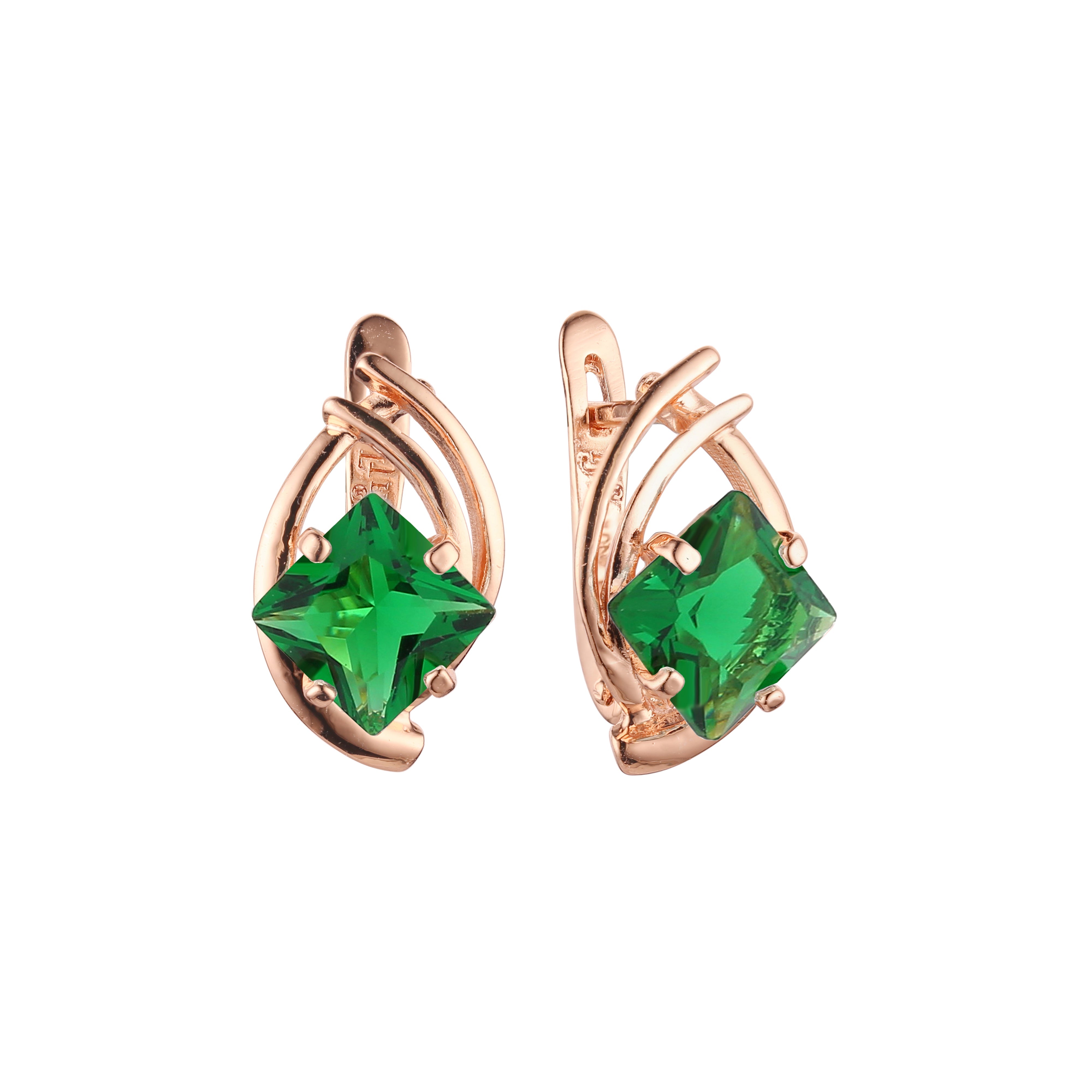 Pendientes de oro blanco y oro rosa con circonitas cúbicas de colores y corte rombo solitario
