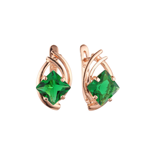 Pendientes de oro blanco y oro rosa con circonitas cúbicas de colores y corte rombo solitario
