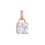 Colgante de oro rosa de dos tonos con circonita cúbica de talla cojín y solitario con candado, oro de 14 quilates