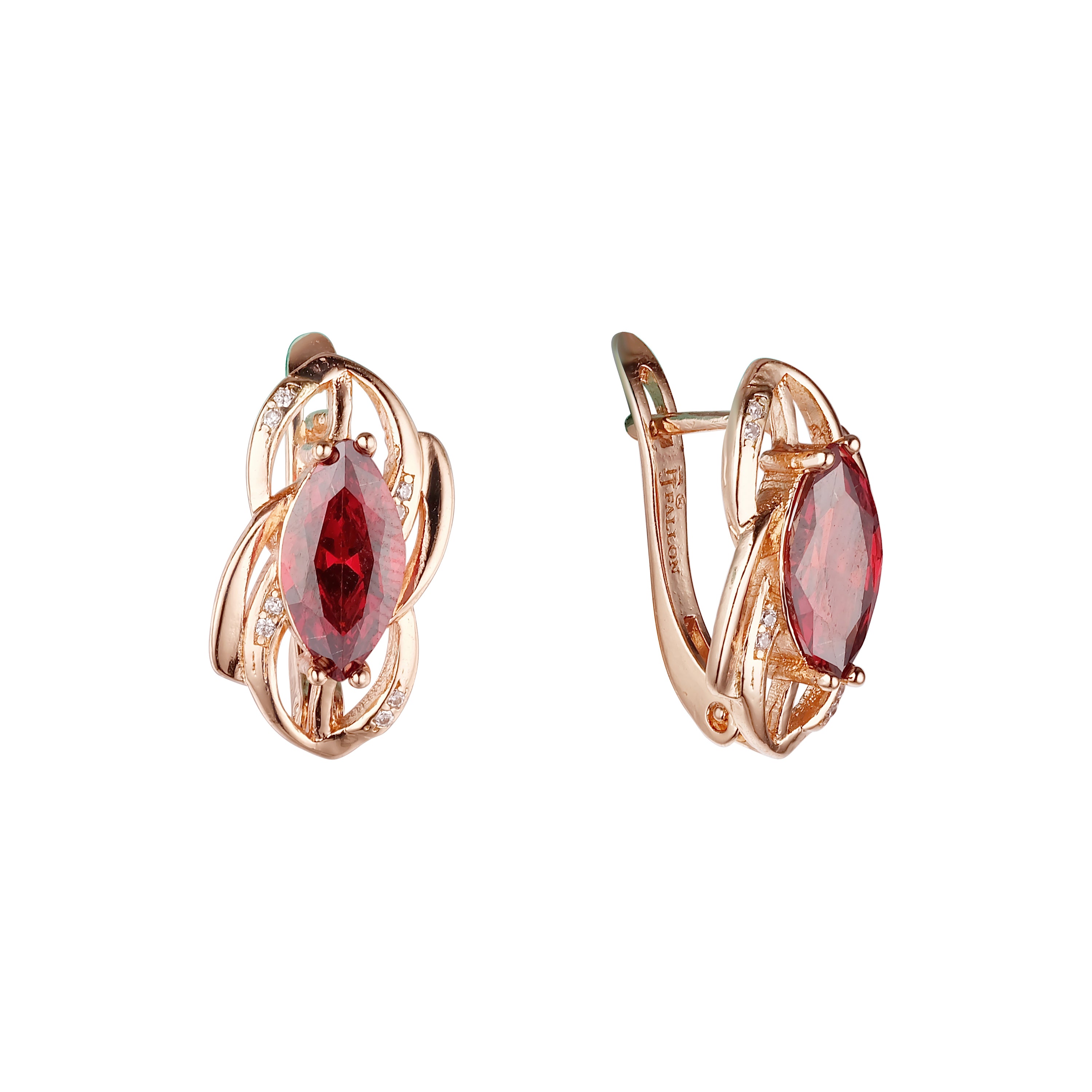 Solitaire Marquise Red CZ Rose Gold, двухцветные серьги