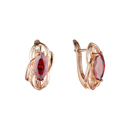 Solitaire Marquise Red CZ Rose Gold, двухцветные серьги