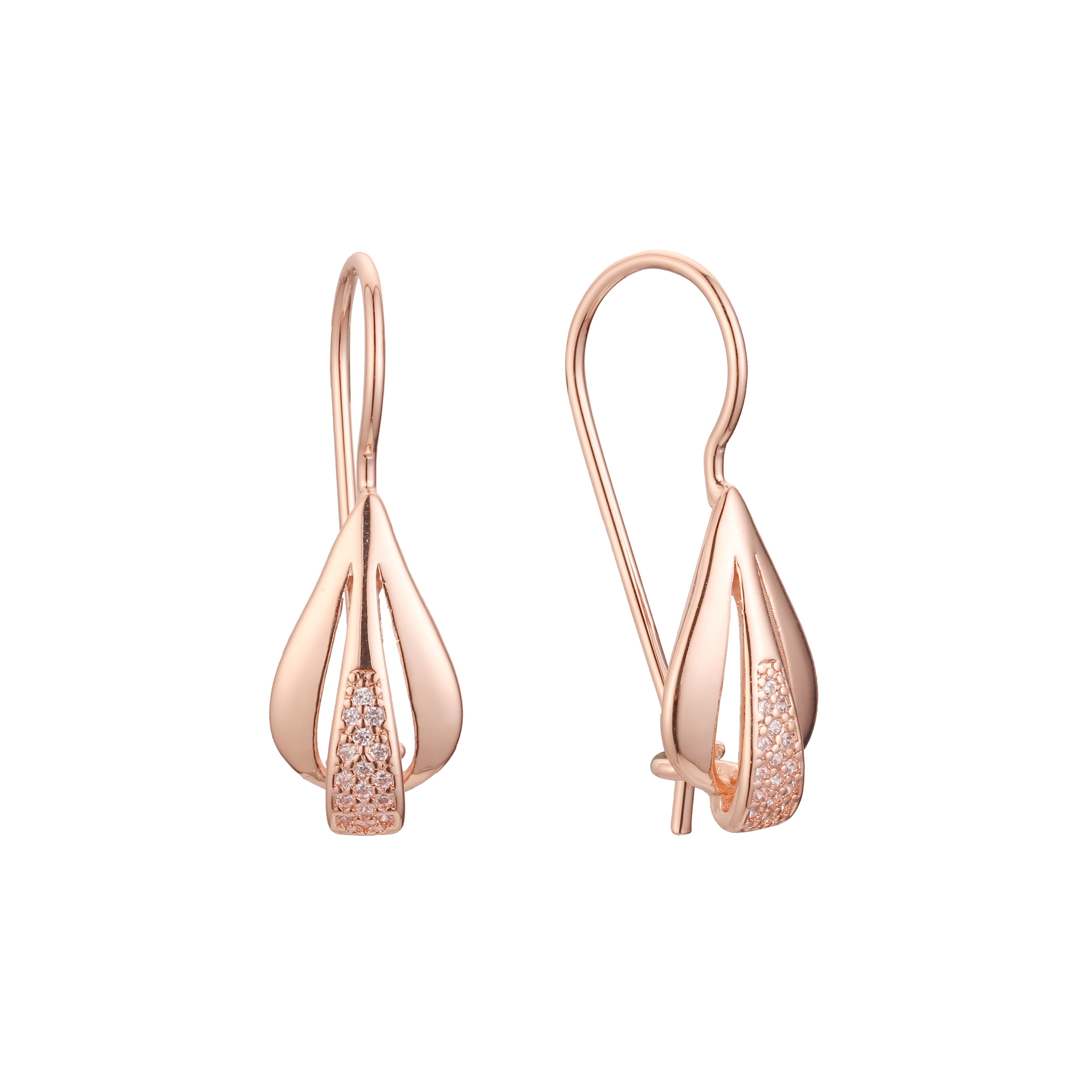 Aretes de gancho de alambre en Oro 14K, oro rosa, baño de dos colores
