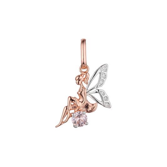 . Pingente de fada em ouro rosa de dois tons, cores banhadas a ouro 14K
