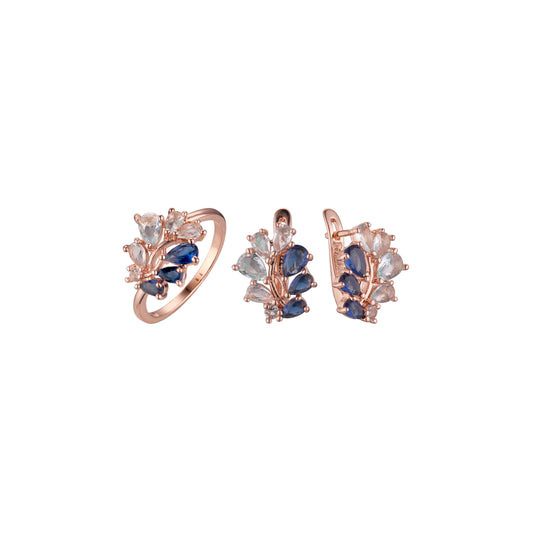 Conjunto de racimo blanco y azul de oro rosa
