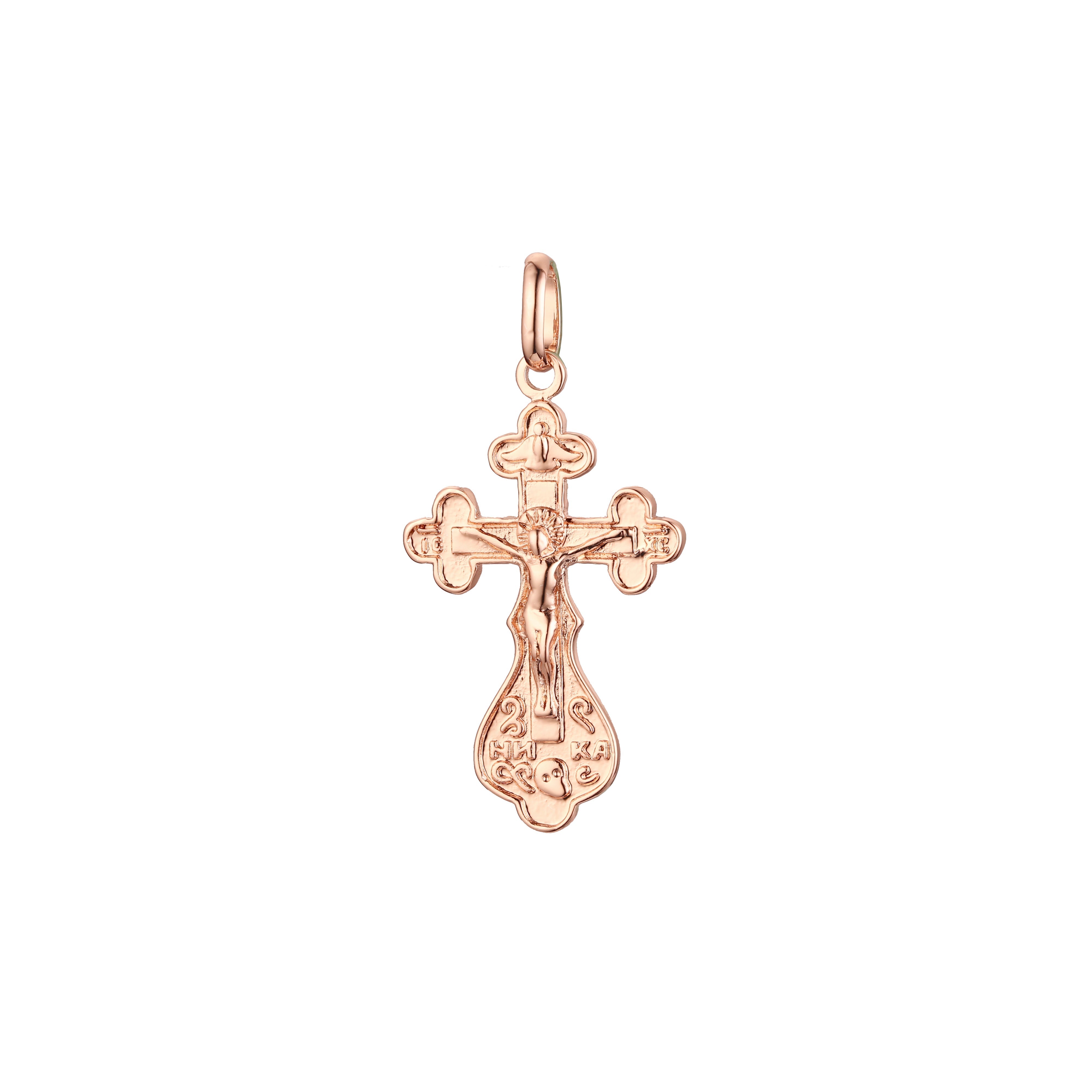 Orthodox cross budded pendant in 14K Gold, Rose Gold & White Gold plating colors