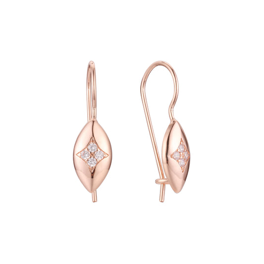Aretes de gancho de alambre en Oro 14K, oro rosa, baño de dos colores