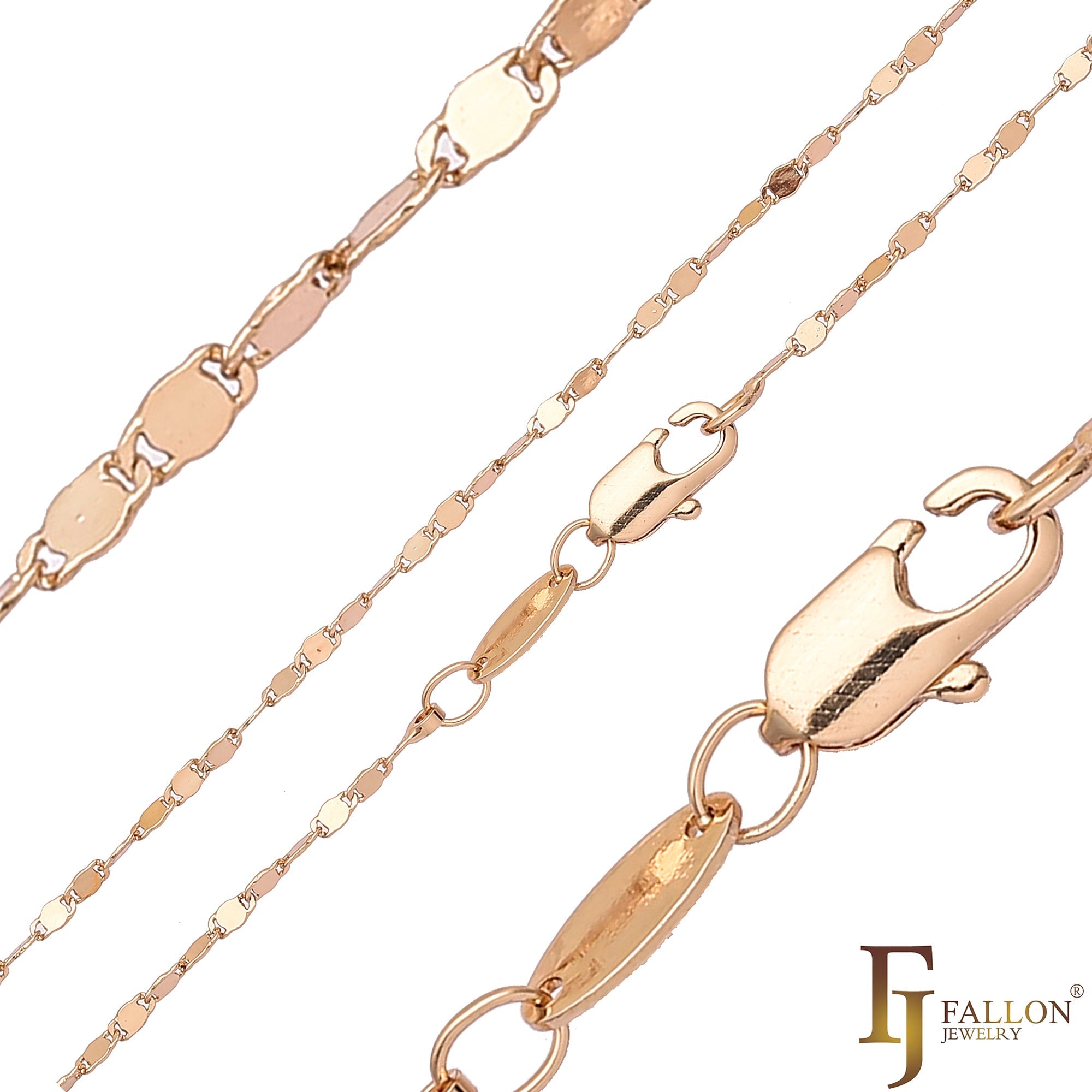 Cadenas delgadas pulidas con eslabones de caracol enchapadas en Oro 14K, oro rosa