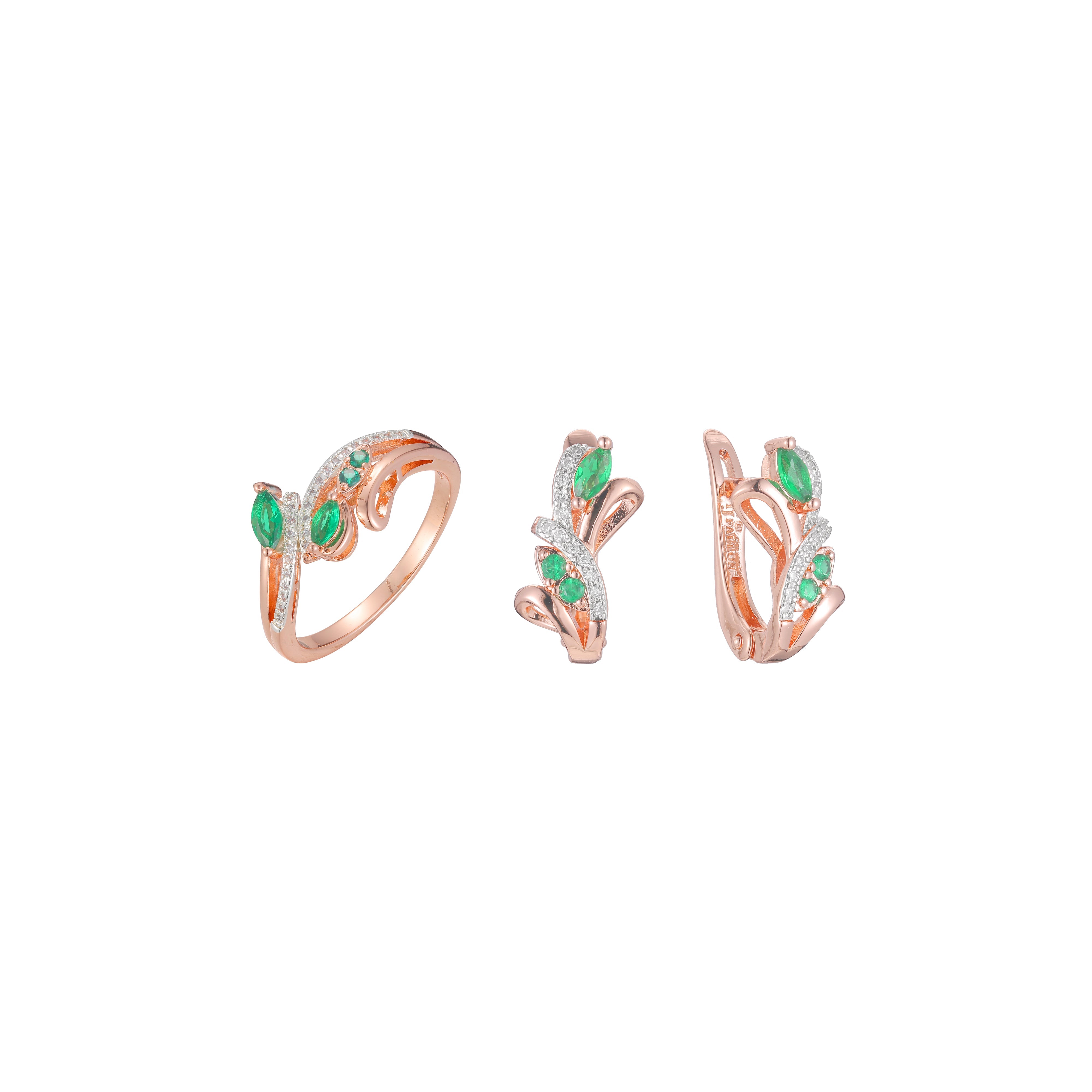 Conjunto de adoquines de esmeralda en racimo de dos tonos de oro rosa
