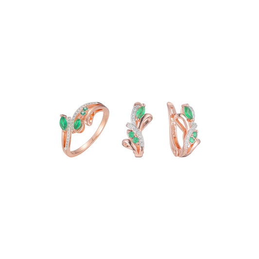 Conjunto de adoquines de esmeralda en racimo de dos tonos de oro rosa