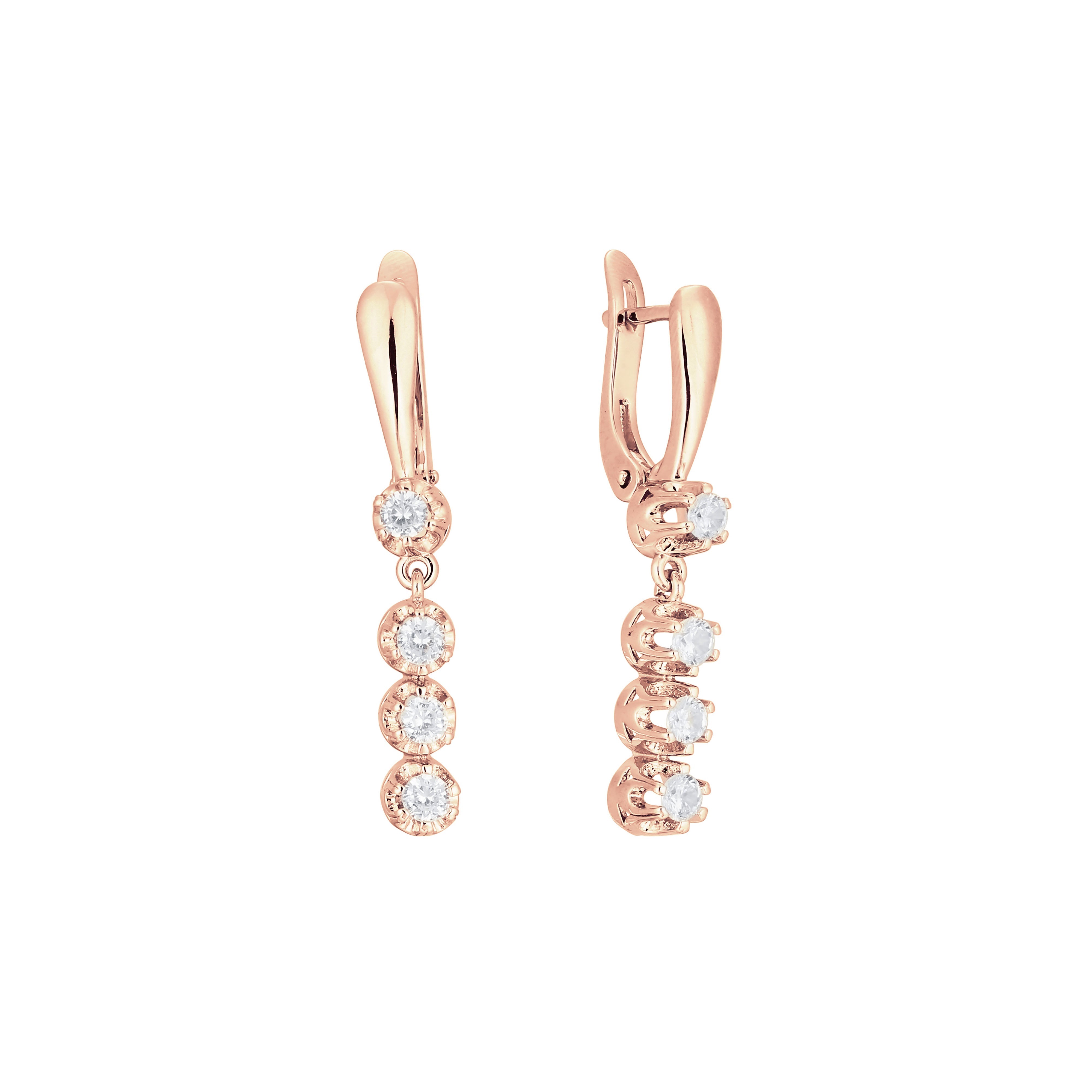 Pendientes de oro de 14 quilates, oro de 18 quilates, oro rosa y oro blanco con cuatro circonitas blancas.