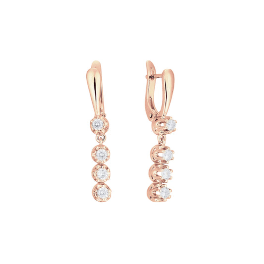 Pendientes de oro de 14 quilates, oro de 18 quilates, oro rosa y oro blanco con cuatro circonitas blancas.