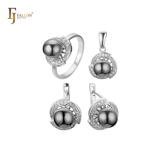 Conjunto de perlas negras de oro rosa