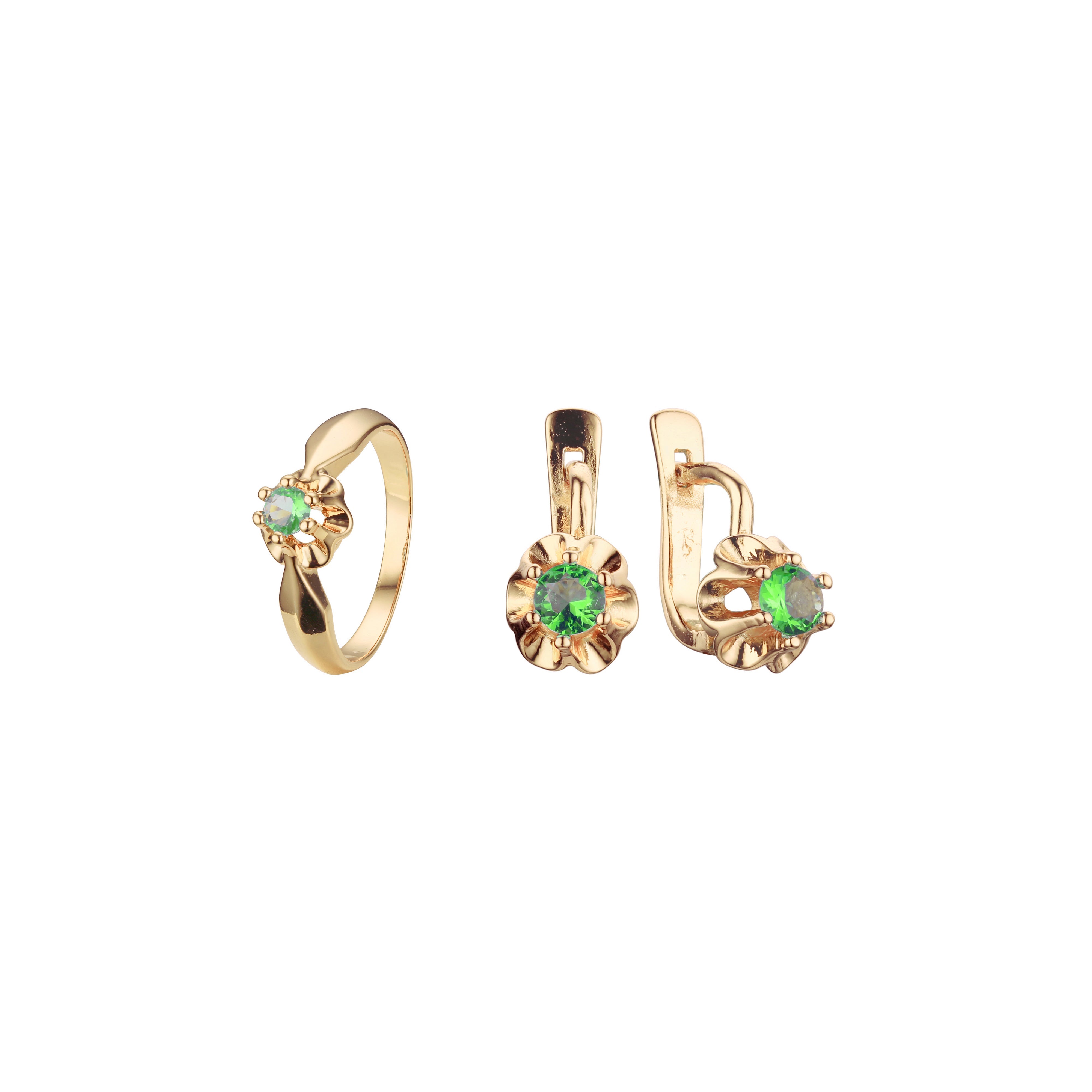 Solitario flor engastado con aros en Oro de 14K, baño de Oro Rosa colores