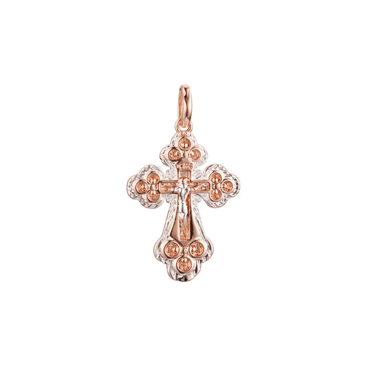 Eastern Orthodox Russian budded pendant in Rose Gold two tone, 14K Gold plating colors