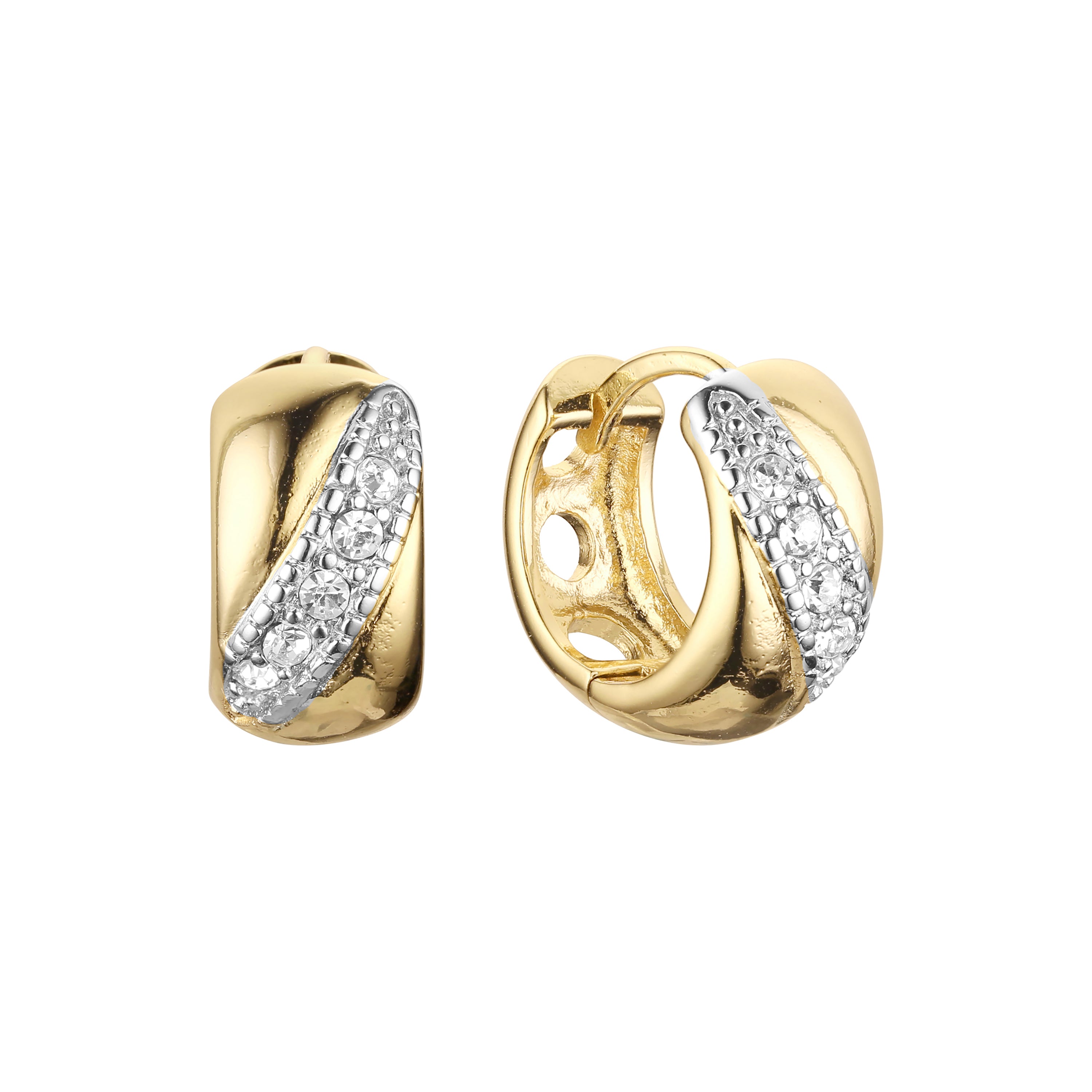 Aretes Huggie en Oro 14K, Oro Rosa, baño en dos tonos