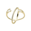 Anillo de oro de 14 quilates con solitario cruzado y circonitas blancas pavimentadas