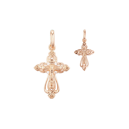 .Crucifix Eastern Orthodox Russian pendant plated in Rose Gold, two tone, White Gold
