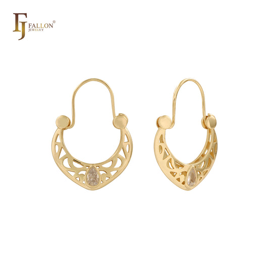 Pendientes de aro con forma de cesta de filigrana en oro de 14 quilates, oro rosa y oro blanco.