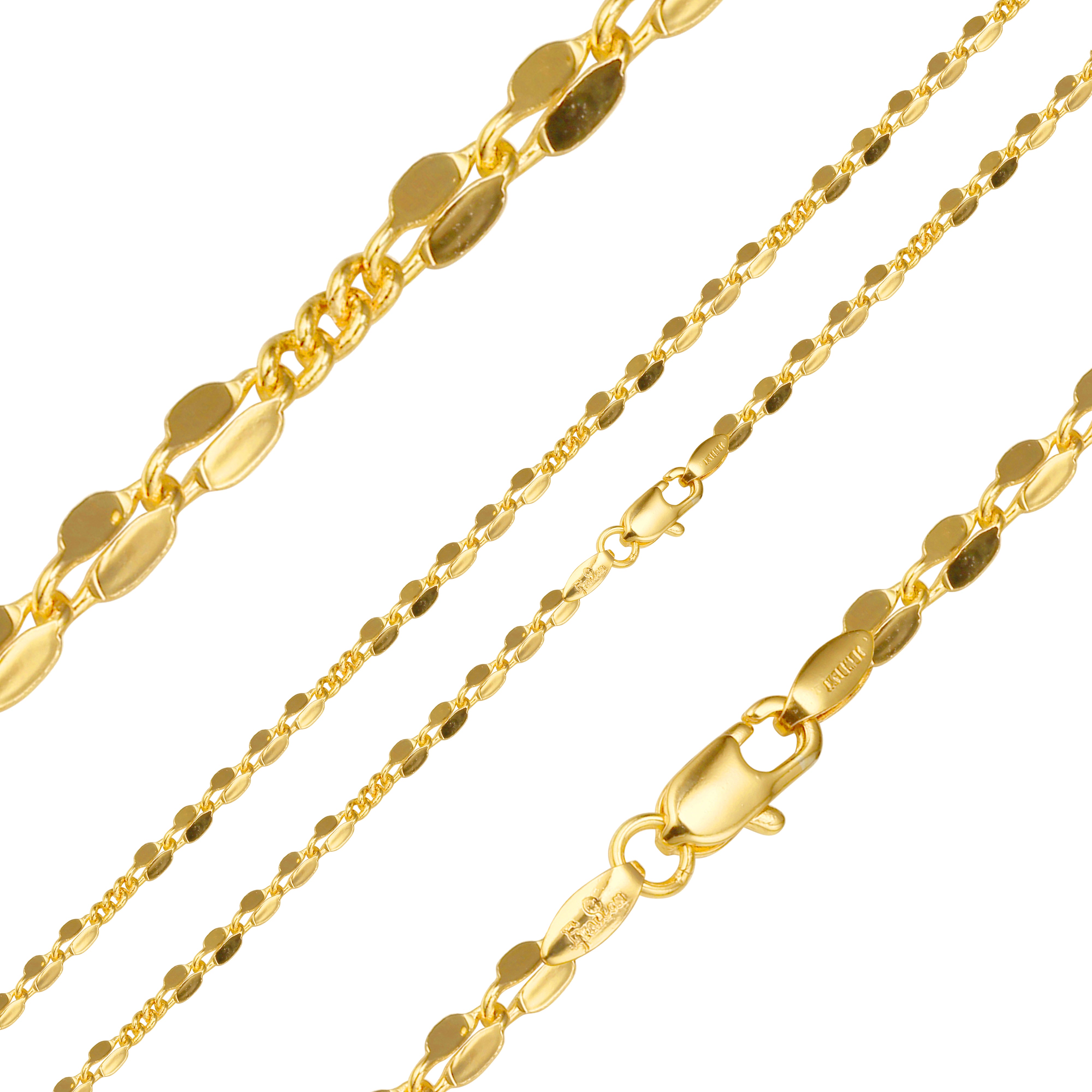 Cadenas de encaje de lentejuelas chapadas en oro blanco, Oro 14K, oro rosa
