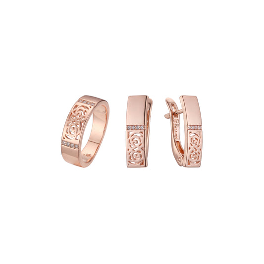 Conjunto de rosas huecas brillantes de oro rosa