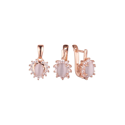 Solitario de oro rosa Halo con piedra blanca opal engastada