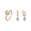 Conjunto de joyas de anillos de oro rosa CZ verde manzana
