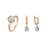 Conjunto de joyas de anillos de oro rosa CZ verde manzana