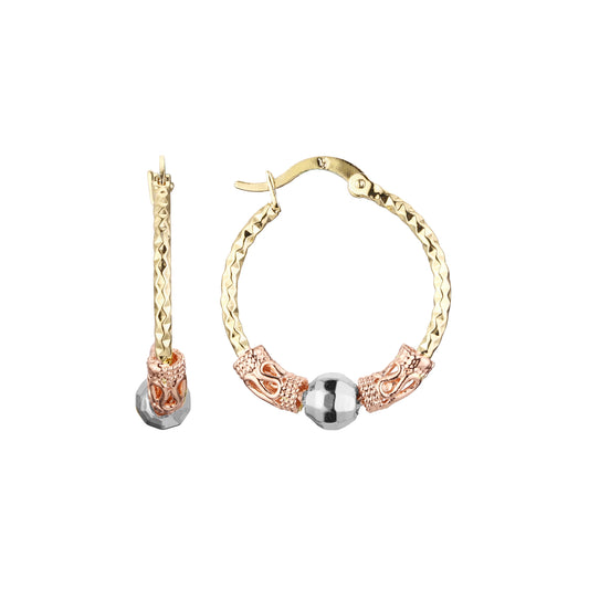 14K ゴールド、ローズゴールド、ツートーン メッキ色のフープ イヤリング