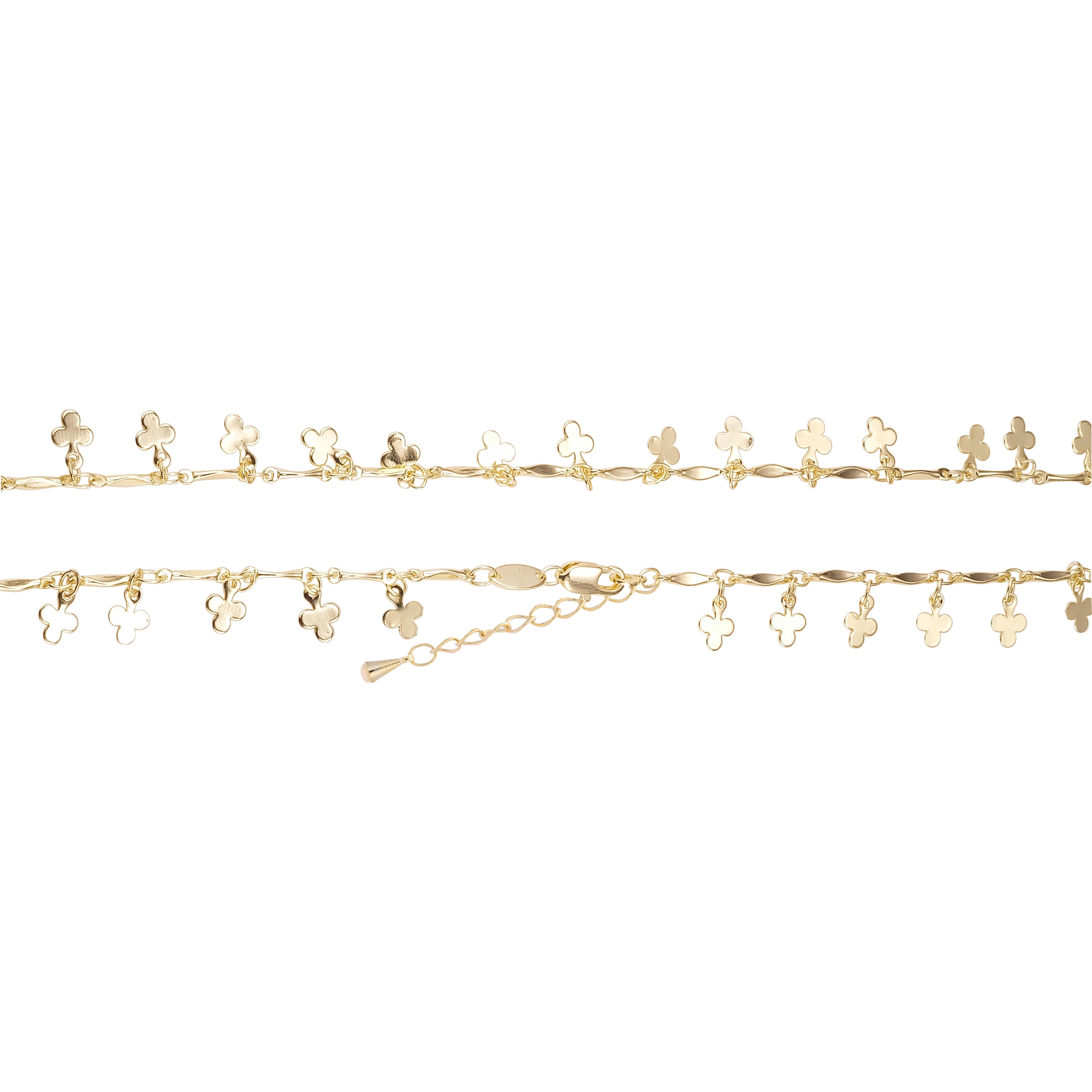 Brazaletes de trébol de lujo y cadenas de eslabones de barra chapados en oro de 14K