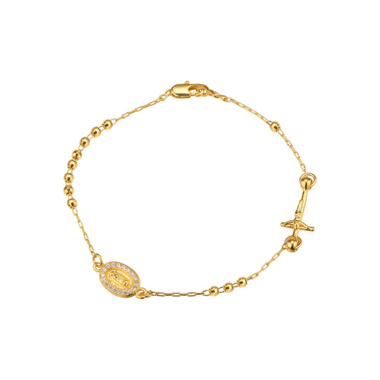 Italian Virgin of Guadalupe Catholic Rosary Bracelets Necklace (Faceted Disco Beads) plated in White Gold, 14K Gold